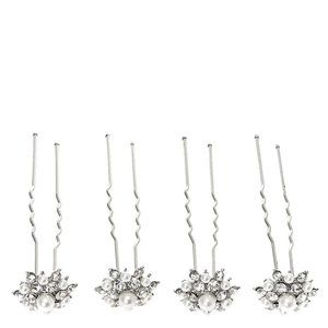 New SILVER EMBELLISHED FLORAL HAIR PINS 6 Pack NWT